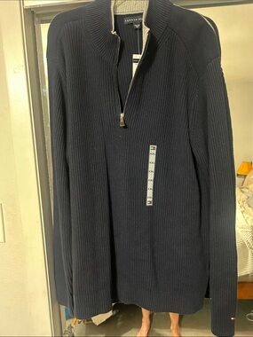 Tommy Hilfiger Men's Navy Ribbed Half-Zip Sweater